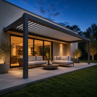Pergola motorisée à lames orientables en alliage d'aluminium thermolaqué, avec capteur de pluie, LED, écologique, résistante au vent, pour jardin extérieur