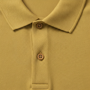 เสื้อเชิ้ตแขนสั้นผู้ชาย ผ้าถักปิเก้ สีพื้น ลำลอง สีเหลืองมัสตาร์ด แห้งเร็ว ทรงปกติ - Product Image 4