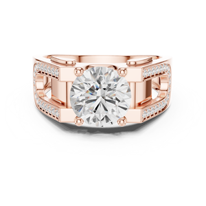 Rose Gold Lab Grown <b>Diamond</b> Wide Band <b>Ring</b> for Women, Round Cut Solitaire with Pavé Accents, Modern Engagement Fine Jewelry - Product Image 1