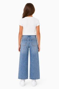 Jeans de Mezclilla Azules Premium de Pierna Ancha para Niñas, Cintura Alta, Casuales, de Algodón Suave, Corte Relajado, Prenda Inferior Elegante - Product Image 3