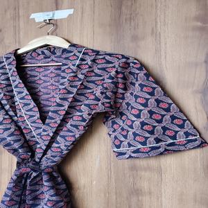 Nuevo Kimono de Algodón Azul Talla Grande, Ropa de Estar por Casa con Estampado Floral Hecho a Mano, Disponible a Precio de Mayoreo - Product Image 6