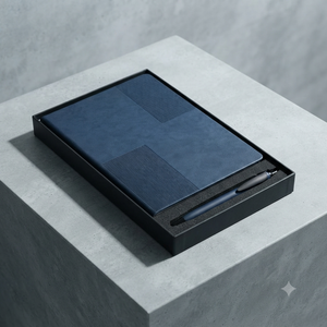 Carnet A5 Premium Multicolore avec Couverture en Cuir PU Bleu Marine Aurelux, Plaque Métallique, Stylo, Écriture au Bureau, Logo Personnalisé, Professionnel - Product Image 5