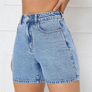Shorts de mezclilla personalizados con bordado, corte holgado y recto, lavados, sexys, de talla grande, casuales de verano para mujer con bolsillos - Product Image 3