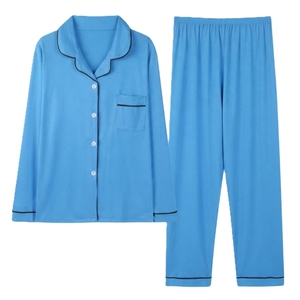 Women <b>Linen</b> Pajamas Set Solid Color Full Sleeve Button Front Loose Fit Autumn Casual Loungewear <b>Two</b> <b>Piece</b> Sleepwear - Product Image 3