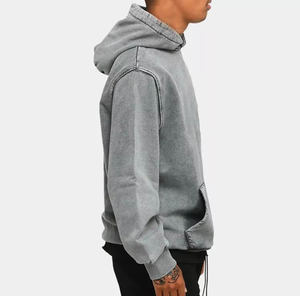 เสื้อฮู้ดดี้ผู้ชายแบบวินเทจ ผ้าฝ้ายเฟรนช์เทอร์รี่ 100% คุณภาพสูง ทรงพูลโอเวอร์ ล้างสีแบบแอซิดวอช - Product Image 3