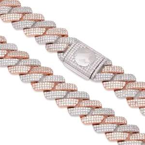 Collar de Cadena Cubana de Dos Tonos con Perlas de Agua Dulce y Moissanita de Corte Brillante, Joyería Unisex Plateada Estilo Hip Hop - Product Image 2