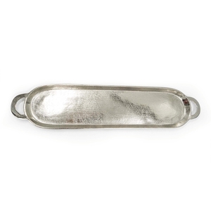 Plateau de service ovale décoratif en aluminium texturé doré à bords ondulés de luxe pour table de salon - Product Image 3