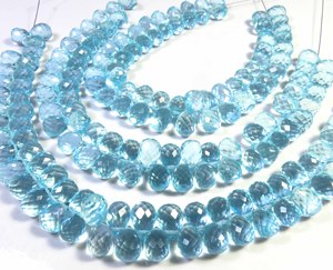 Cuentas de Cristal de Cuarzo Hidroacuamarina Sintética de Alta Calidad en Forma de Lágrima, Hilo de 8 Pulgadas, 10x7mm, Azules, Perforadas Lateralmente, Sueltas, Facetadas, Transparentes - Product Image 2
