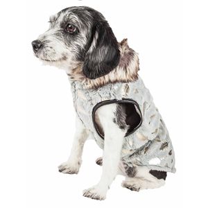 Luxe Gold <b>Designer</b> Fur <b>Dog</b> Jacket Coat with Gold Leaf Elegant Pet <b>Clothes</b> - Product Image 2