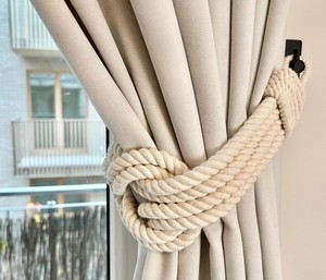 White Cotton Rope Curtain <b>Tieback</b>: Double Square Knot - Product Image 1