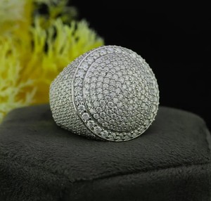 Customized Round Cut Moissanite Dome Pinky <b>Ring</b>, 925 Sterling Silver <b>Iced</b> Out White Gold Plated Hip hop <b>Ring</b> For Unisex - Product Image 6