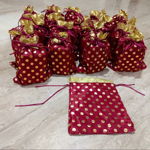 Silk Border Organza Drawstring Pouch Casual Eco-Friendly Christmas Gift Bag - Product Image 1