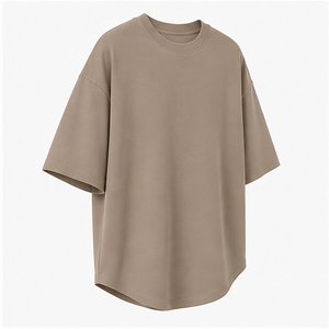 Custom Warm Taupe Cotton Viscose Cocoon <b>Mens</b> Oversized Short Sleeve T-Shirt MTS-OVR-0025 - Product Image 4