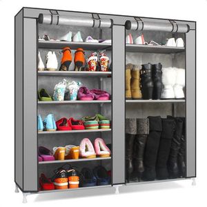 Portatile grigiastro casa con doppia fila armadio Organizer Cabinet con ripiano di stoccaggio - Product Image 1
