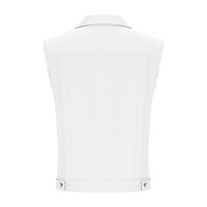 Veste en jean grande taille pour femme, gilet en denim, chemise courte sans manches boutonnée, col chemise, poches poitrine, blanc - Product Image 3