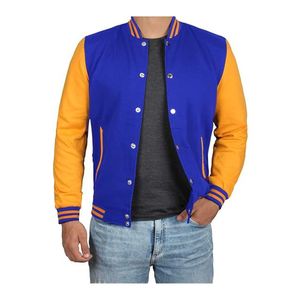 <b>Leather</b> Blue and Yellow Letterman Varsity <b>Jacket</b> Men Men's Clothing OEM Customized Varsity <b>Jacket</b> High Quality Product - Product Image 1