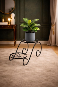 Soporte para Plantas de 2 Niveles con Estantes de Madera y Marco de Metal Negro con Diseño en Forma de S, Decorativo, para Interiores, para Macetas - Product Image 3
