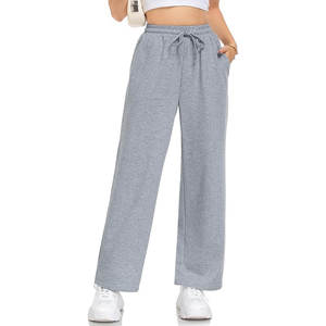 Pantalones deportivos holgados de cintura alta y pierna ancha para mujer, pantalones cómodos para estar en casa y pantalones deportivos con bolsillos, atuendos informales de otoño - Product Image 1