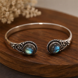 Ornate Labradorite Open <b>Cuff</b> <b>Bracelet</b> Handmade Brass Gemstone Bezel Setting Unisex Fashion Jewelry Gift - Product Image 4
