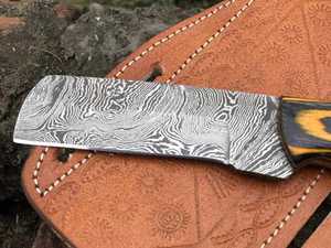 Couteau à lame fixe en acier Damas avec manche en Micarta, couteau de chasse à pointe tombante et bord droit, longueur 8 pouces - Product Image 2