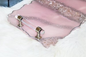 Handmade Sparkly <b>Silver</b> Glitter Resin Tray with Crystal <b>Silver</b> Handles Luxury Handmade Vanity W/Crystals <b>Coffee</b> - Product Image 6