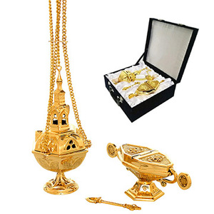 Brass Censer with Boat, Spoon & Velvet Box | <b>Church</b> <b>Incense</b> Set - DOUBLE VEE EXPORTS - Product Image 1