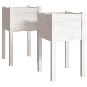 Ensemble de 2 jardinières en pin massif blanc de taille moyenne, pots à fleurs et jardinières - Product Image 2