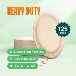 Eleganti Piatti Ovali Monouso da 12,5 Pollici, Compostabili in Bagassa, Non Sbiancati, Qualità Resistente, Confezione da 50 - Product Image 3