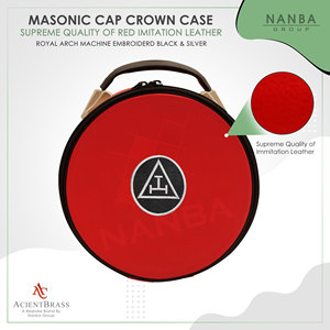 Leather Masonic Royal Arch Crown <b>Cap</b> Case Featuring Gold Machine-Embroidered Triple Tau Emblem and a Black - Product Image 5
