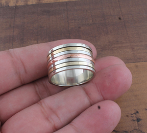 Wholesale <b>925</b> Sterling <b>Silver</b> Metal Band <b>Ring</b> Two-Tone Brass Design <b>Ring</b> Handcrafted <b>Silver</b> and Brass Band Jewelry Supplier - Product Image 4
