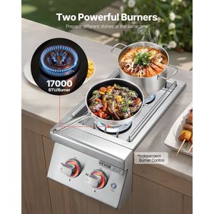 Double 17,000BTU Liquid Propane Side Burners for Outdoor Kitchen 304 Stainless Steel Convertible <b>Camping</b> <b>Stoves</b> <b>Accessories</b> - Product Image 2