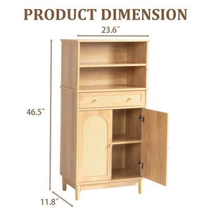 Mobile da Bagno in Truciolato con Finitura in Rattan, Colore Legno Naturale, 60x30x120cm, 1 Cassetto, 2 Ante, 4 Ripiani - Product Image 2