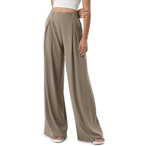 Pantalones Anchos Plisados de Cintura Alta para Mujer, Crepé, Color Sólido, Corte Holgado, Largos, Casuales, de Primavera - Product Image 6