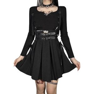 Falda gótica plisada para mujer, de cintura alta, estilo punk, al por mayor, con tiras ajustables y hebilla, falda corta - Product Image 2