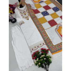 Ensemble de vêtements de soirée pour femmes, haut, pantalon palazzo, dupatta avec de vrais travaux de miroir - Product Image 3