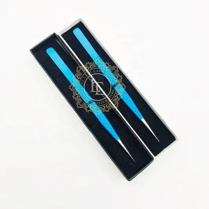 Grande pince à épiler d'extension de cils en acier inoxydable à motif de diamant revêtement en poudre bleu mat pince à épiler à pointe argentée - Product Image 4