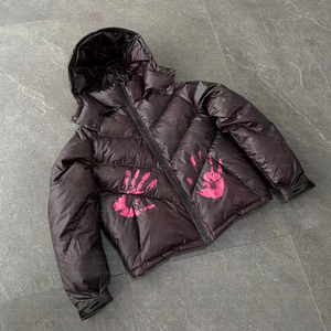 Custom Thermochromic Color Changing Down Jacket for Men, Streetwear <b>Heat</b> Reactive Shiny Nylon Puffer <b>Coat</b> with Handprint Effect - Product Image 2