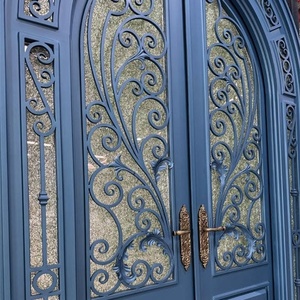 Royal Luxury Modern Wrought Iron Water Resistant Entry Door Geometric Glass Panels Arched Design <b>Swing</b> Style Exterior Door - Product Image 5