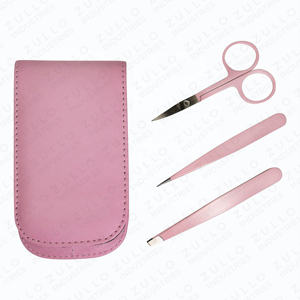 Pink Eyebrow Tweezers Scissor Set with Pouch 3PCS Slanted and <b>Pointed</b> Tip Stainless Steel Beauty <b>Tools</b> OEM - Product Image 6