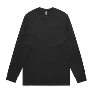 T-shirt à manches longues pour homme en coton peigné épais de qualité supérieure, col ras du cou, avec revers, noir, pour usage quotidien - Product Image 1
