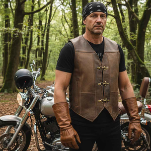 Gilet en cuir pour motard homme, gilet de protection en cuir de vachette pour la moto - Product Image 6