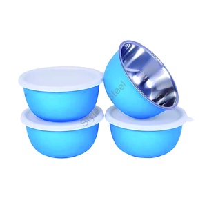 Bols en acier inoxydable de qualité supérieure avec couvercles Design papillon classique Ustensiles de cuisine élégants Ustensiles en métal revêtus de plastique - Product Image 1