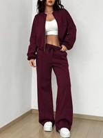 Kadın Bordo Fermuarlı Eşofman Takımı Günlük İki Parçalı Kapüşonlu Ceket Jogger Pantolon Yumuşak Polar Çevre Dostu Özelleştirilmiş Renk Yüksek Kalite