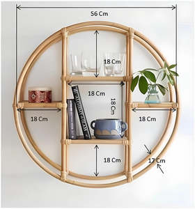 Étagère murale ronde en rotin écologique à 3 niveaux, présentoir tressé fait main, organisateur de rangement pour salon, vente en gros, B2B, OEM - Product Image 3