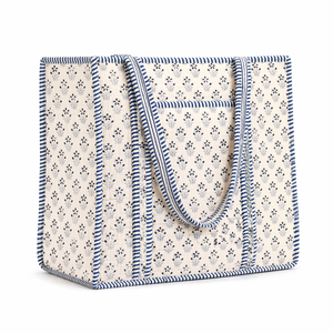 Bolso Tote de Algodón Acolchado Impermeable Hecho a Mano para Mujer, Diseño Floral Azul, Tamaño Grande, Ecológico, para Llevar al Hombro - Product Image 2