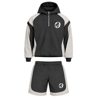 Ensemble de survêtement décontracté pour homme en nylon noir anthracite avec sweat à capuche zippé et short, idéal pour la gym, la course et les activités sportives