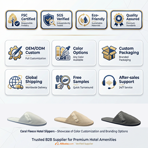 Chaussons d'hôtel de luxe en polaire corail jetables, antidérapants, respirants, confortables, unisexes, pour invités, avec logo personnalisé - Product Image 3