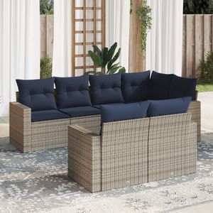 Set di divani da giardino in polyrattan grigio da 7 pezzi con cuscini, mobili da esterno resistenti - Product Image 1