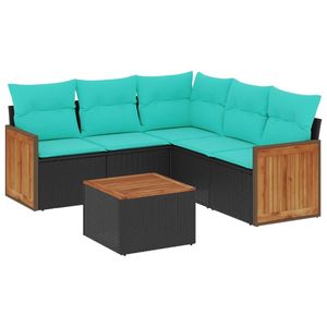 Juego de sofás de jardín de ratán sintético negro de 6 piezas con cojines, muebles de patio - Product Image 2