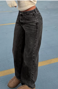 Jeans de Mezclilla de Cintura Alta y Pierna Recta para Mujer, Corte Regular, Sin Elástico, Lavado a la Piedra, para Uso Diario Informal, Marca TRIBON SPORTS - Product Image 3